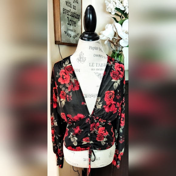 Ember Red Rose Blouse - Picture 1 of 5
